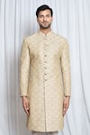 Shop_Aryavir Malhotra_Cream Sherwani Silk Embroidery Thread Zari Set _Online_at_Aza_Fashions