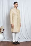 Aryavir Malhotra_Cream Sherwani Silk Embroidery Thread Zari Set _at_Aza_Fashions