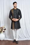 Buy_Aryavir Malhotra_Black Sherwani Silk Woven Floral Placement Set _at_Aza_Fashions