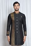 Shop_Aryavir Malhotra_Black Sherwani Silk Woven Floral Placement Set_Online_at_Aza_Fashions
