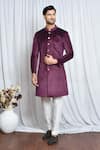 Buy_Aryavir Malhotra_Wine Sherwani Velvet Plain Set _at_Aza_Fashions