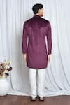 Shop_Aryavir Malhotra_Wine Sherwani Velvet Plain Set _at_Aza_Fashions