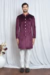 Buy_Aryavir Malhotra_Wine Sherwani Velvet Plain Set _Online_at_Aza_Fashions