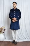 Buy_Aryavir Malhotra_Blue Sherwani Velvet Plain Solid Set _at_Aza_Fashions