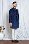 Aryavir Malhotra_Blue Sherwani Velvet Plain Solid Set _at_Aza_Fashions