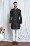 Buy_Aryavir Malhotra_Black Sherwani Velvet Plain Sequin And Thread Embroidered Set _Online_at_Aza_Fashions