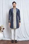 Buy_Aryavir Malhotra_Grey Sherwani Silk Woven Floral Butta Set_Online_at_Aza_Fashions