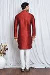 Shop_Arihant Rai Sinha_Maroon Silk Printed Chevron Patch Work Kurta _at_Aza_Fashions