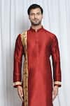 Arihant Rai Sinha_Maroon Silk Printed Chevron Patch Work Kurta _Online_at_Aza_Fashions