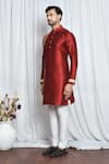 Shop_Arihant Rai Sinha_Maroon Silk Printed Chevron Patch Work Kurta _Online_at_Aza_Fashions