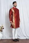 Arihant Rai Sinha_Maroon Silk Printed Chevron Patch Work Kurta _at_Aza_Fashions
