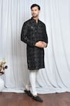 Buy_Aryavir Malhotra_Black Velvet Embroidered Cut Dana And Sequin Work Kurta _at_Aza_Fashions