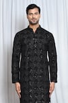 Aryavir Malhotra_Black Velvet Embroidered Cut Dana And Sequin Work Kurta _Online_at_Aza_Fashions