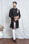 Buy_Arihant Rai Sinha_Black Silk Printed Haze Geometric Patch Work Kurta _at_Aza_Fashions