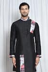 Arihant Rai Sinha_Black Silk Printed Haze Geometric Patch Work Kurta _Online_at_Aza_Fashions