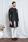 Arihant Rai Sinha_Black Silk Printed Haze Geometric Patch Work Kurta _at_Aza_Fashions