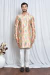 Buy_Aryavir Malhotra_Multi Color Silk Printed Vintage Mandarin Collar Kurta _Online_at_Aza_Fashions