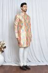 Aryavir Malhotra_Multi Color Silk Printed Vintage Mandarin Collar Kurta _at_Aza_Fashions