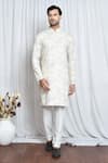 Buy_Arihant Rai Sinha_Yellow Soft Cotton Printed And Embroidered Floral Haze Kurta _at_Aza_Fashions
