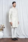 Arihant Rai Sinha_Yellow Soft Cotton Printed And Embroidered Floral Haze Kurta _at_Aza_Fashions