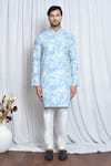 Buy_Arihant Rai Sinha_Blue Soft Cotton Printed And Embroidered Bloom Haze Kurta _Online_at_Aza_Fashions