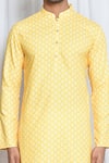 Arihant Rai Sinha_Yellow Soft Cotton Printed Floret Vintage Kurta _Online_at_Aza_Fashions