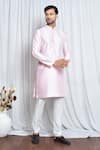 Buy_Aryavir Malhotra_Pink Silk Plain Mandarin Collar Kurta _at_Aza_Fashions