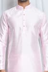 Aryavir Malhotra_Pink Silk Plain Mandarin Collar Kurta _Online_at_Aza_Fashions