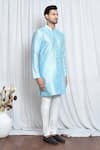 Aryavir Malhotra_Blue Jacquard Woven Chevron Pattern Kurta _at_Aza_Fashions