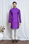 Buy_Aryavir Malhotra_Purple Silk Plain Solid Mandarin Collar Kurta _Online_at_Aza_Fashions