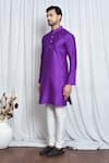 Shop_Aryavir Malhotra_Purple Silk Plain Solid Mandarin Collar Kurta _Online_at_Aza_Fashions