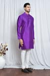 Aryavir Malhotra_Purple Silk Plain Solid Mandarin Collar Kurta _at_Aza_Fashions