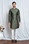 Shop_Aryavir Malhotra_Green Kura Jacquard Woven And Embroidered Floral Vintage Pattern Kurta Set _Online_at_Aza_Fashions