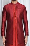 Buy_Aryavir Malhotra_Red Sherwani Jacquard Woven And Embroidered Chevron Pattern & Sequin Layered Set_Online_at_Aza_Fashions