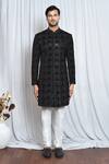 Shop_Arihant Rai Sinha_Black Sherwani Velvet Embroidered Cut Dana And Sequin Work Set _Online_at_Aza_Fashions