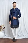 Buy_Aryavir Malhotra_Blue Sherwani Silk Embroidered Cut Dana And Sequin Work Placement Set _at_Aza_Fashions