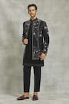 Buy_Nero By Shaifali And Satya_Black Suiting Fabric Hand Embroidered Floral Jacket Kurta Set