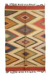 Shop_Nakshikathaa - Homeware_Multi Color Jute Wool Hand Woven Diamond Pattern Rug _at_Aza_Fashions