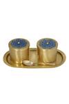 Shop_Nakshikathaa - Homeware_Blue Brass Utsav Condiment Jars With Tray And Spoon _at_Aza_Fashions