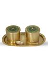 Shop_Nakshikathaa - Homeware_Gold Brass Utsav Condiment Jars With Tray And Spoon _at_Aza_Fashions