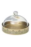Shop Nakshikathaa - Homeware Gold Alloy Dohar Brass Cookie Tray With Glass Cloche at Aza Fashions Shop_Nakshikathaa - Homeware_Gold Alloy Dohar Brass Cookie Tray With Glass Cloche_at_Aza_Fashions