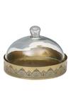 Shop_Nakshikathaa - Homeware_Gold Alloy Dohar Brass Cookie Tray With Glass Cloche _at_Aza_Fashions