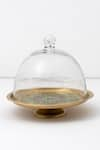 Shop_Nakshikathaa - Homeware_Gold Brass Utsav Cake Stand With Glass Cloche _at_Aza_Fashions