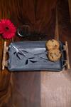 Buy_Nakshikathaa - Homeware_Blue Clay Studio Pottery Rectangular Platter With Cane Handle_at_Aza_Fashions
