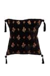 Shop_Nakul Sen_Black Velvet Embroidered Cushion Cover With Filler Single Pc _at_Aza_Fashions