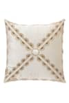 Shop_Nakul Sen_White Velvet Embroidered Cushion Cover With Filler Single Pc _at_Aza_Fashions