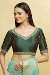 Buy_Samyukta Singhania_Green Mulberry Silk Embroidered Floral V Neck And Zari Blouse _at_Aza_Fashions