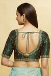 Shop_Samyukta Singhania_Green Mulberry Silk Embroidered Floral V Neck And Zari Blouse _at_Aza_Fashions