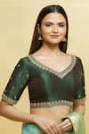 Buy_Samyukta Singhania_Green Mulberry Silk Embroidered Floral V Neck And Zari Blouse _Online_at_Aza_Fashions
