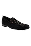 PAKO_Black Embellished Gabriel Button Loafers _Online_at_Aza_Fashions